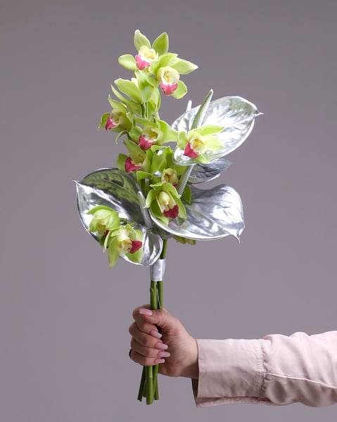 Green Cymbidium Orchid and Silver Anthurium Bridal Bouquet - Featured image