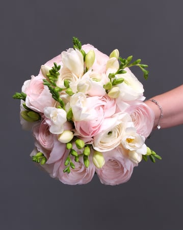 Round Blush and White Bridal Bouquet with Ranunculus and Freesia - Anniversary - Featured image