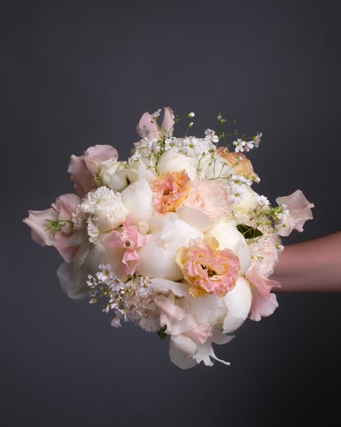 Soft White and Blush Bridal Bouquet with Peonies and Sweet Peas - Gallery image