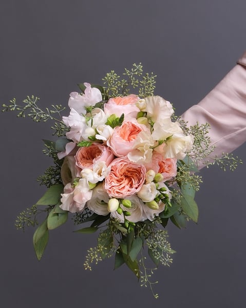 White Blush and Peach Bridal Bouquet with Roses and Freesia - Gallery image