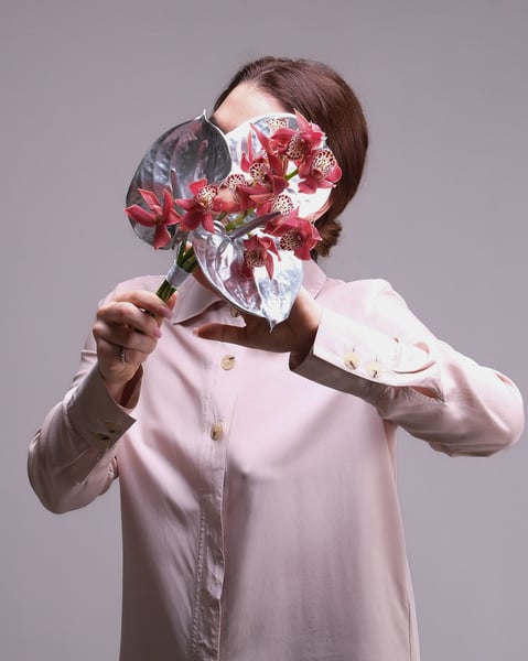 Coral Cymbidium Orchid and Silver Anthurium Bridal Bouquet - Gallery image