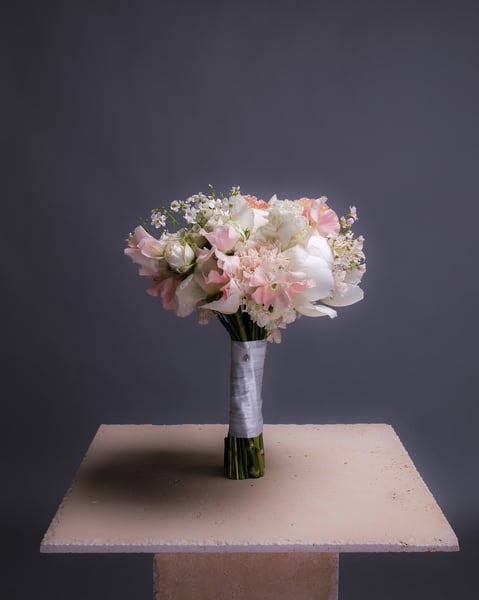 Soft White and Blush Bridal Bouquet with Peonies and Sweet Peas - Gallery image