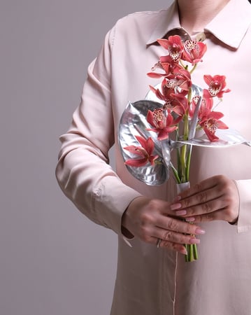 Coral Cymbidium Orchid and Silver Anthurium Bridal Bouquet - Anniversary - Featured image