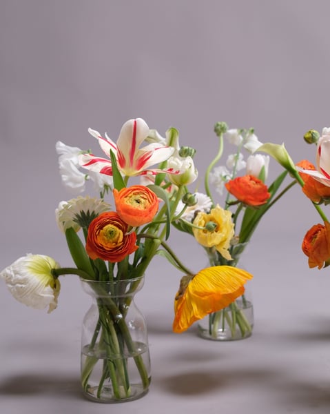 Petite Vase Set of White and Orange Event Floral Arrangements - Gallery image