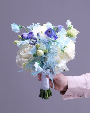 Airy Bridal Bouquet in White Powder Blue and Soft Lavender - Anniversary - Featured image
