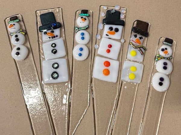 Seasonal Fused Glass Plant Stake Workshop: Snowman and Tree - Anniversary in San Francisco - Featured image