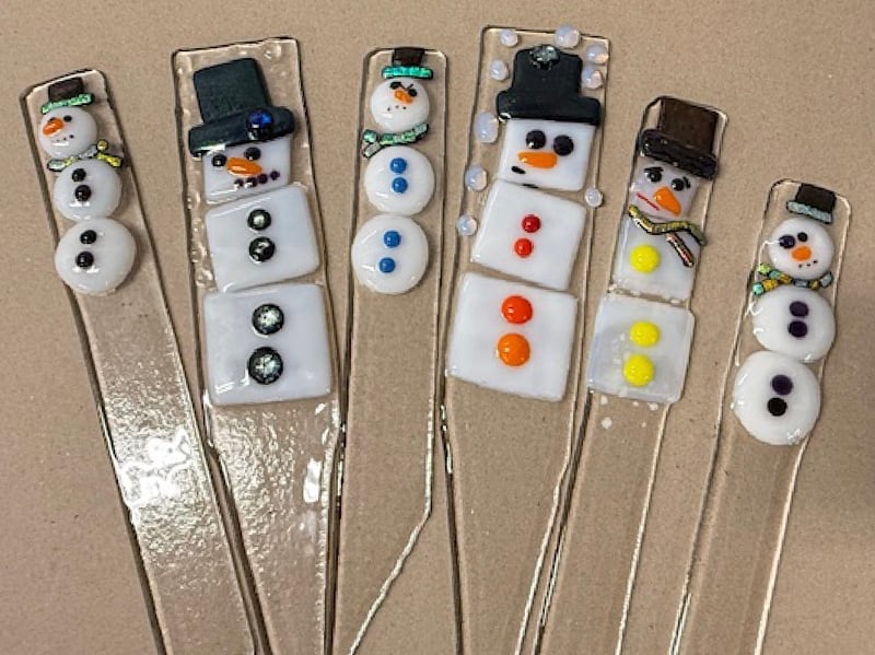 Seasonal Fused Glass Plant Stake Workshop: Snowman and Tree - Featured image