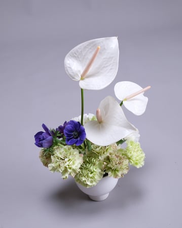 Compact White and Green Arrangement with a Blue Anemone - Anniversary - Featured image