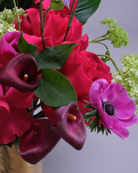 Bold Fuchsia and Burgundy Arrangement Set of Two in Gold - Gallery image