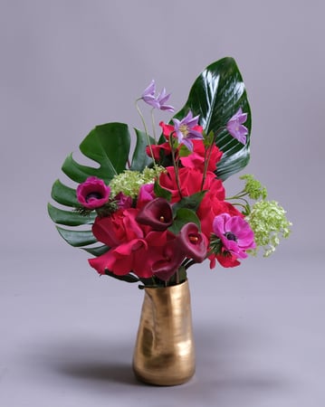 Bold Fuchsia and Burgundy Arrangement Set of Two in Gold - Anniversary - Featured image