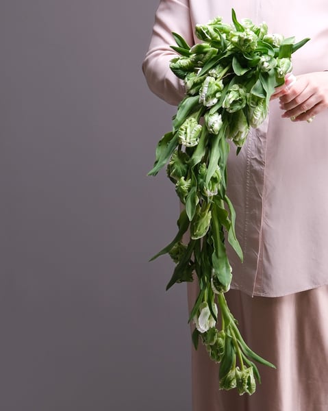 Cascading Green Parrot Tulip Bridal Bouquet in Chartreuse - Gallery image