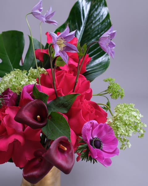 Bold Fuchsia and Burgundy Arrangement Set of Two in Gold - Gallery image