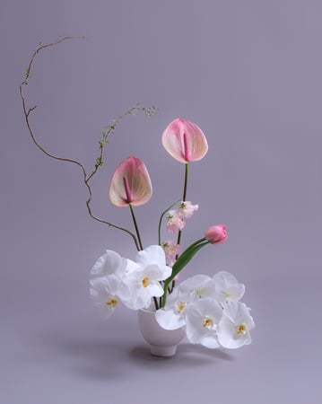 Blush and White Centerpiece Set of Two with Orchids and Tulips - Anniversary - Featured image