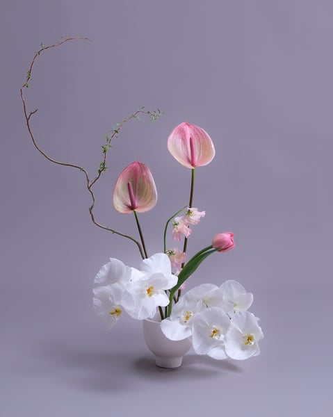Blush and White Centerpiece Set of Two with Orchids and Tulips - Featured image