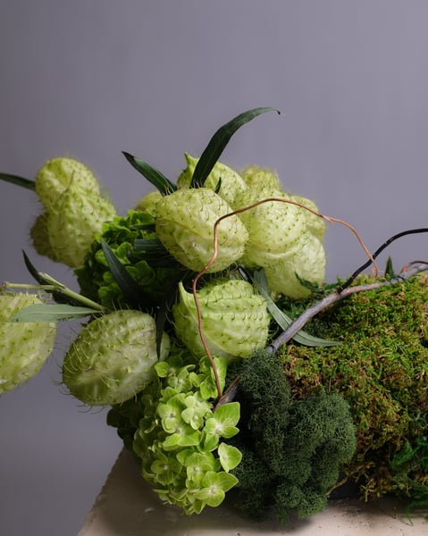 Low Merlot and Green Floral Tablescape with Calla Lilies - Gallery image