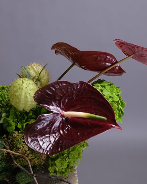 Low Merlot and Green Floral Tablescape with Calla Lilies - Gallery image
