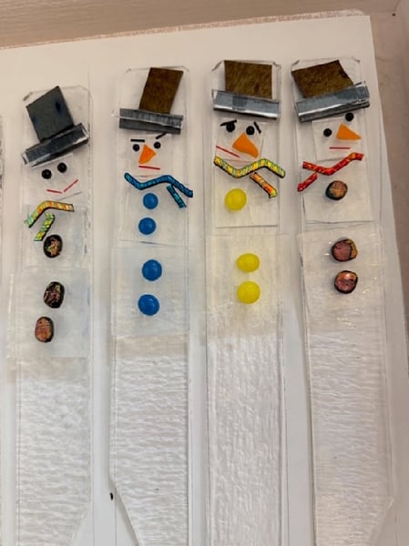 Seasonal Fused Glass Plant Stake Workshop: Snowman and Tree - Gallery image
