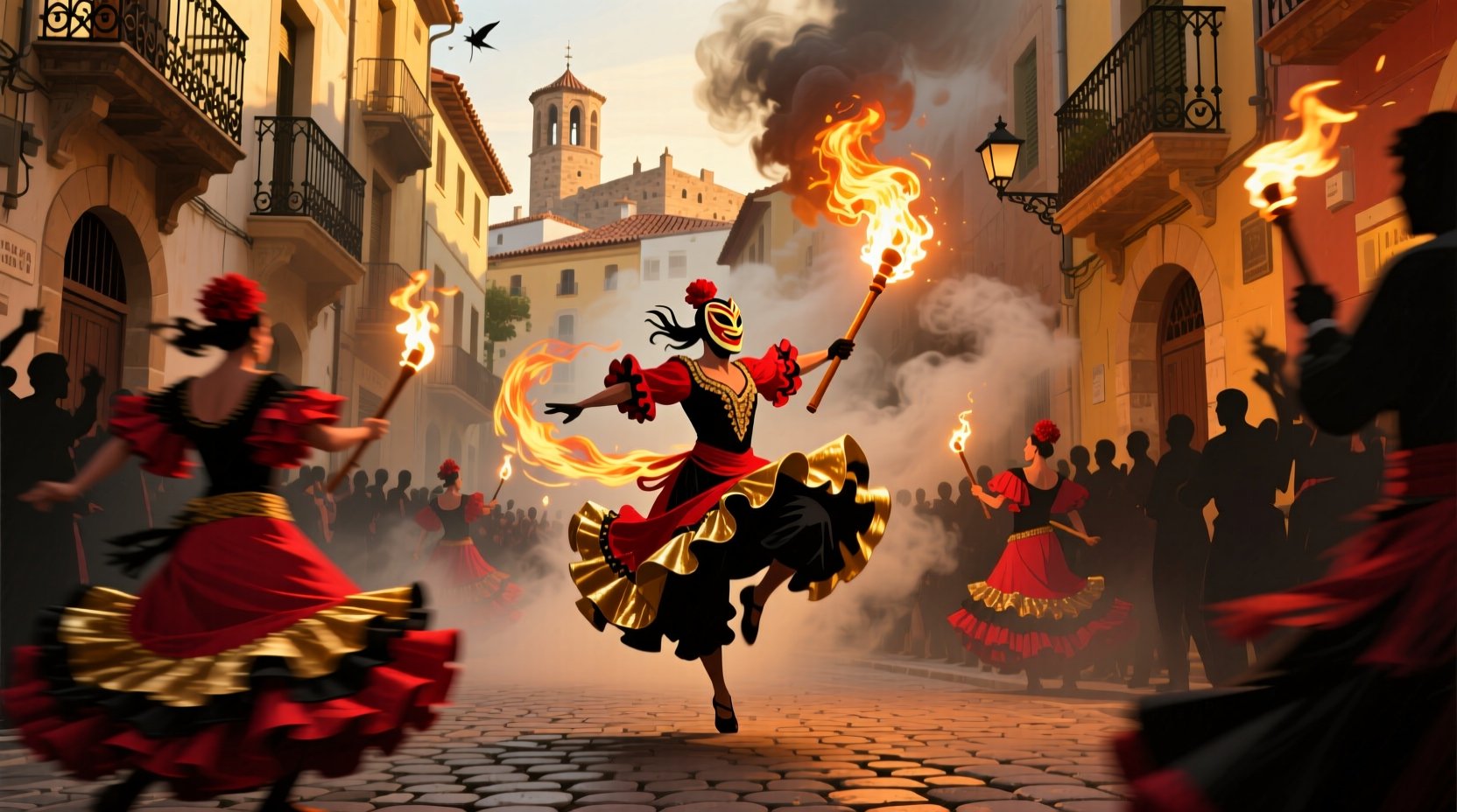 Огненное шествие Correfoc в центре Аликанте