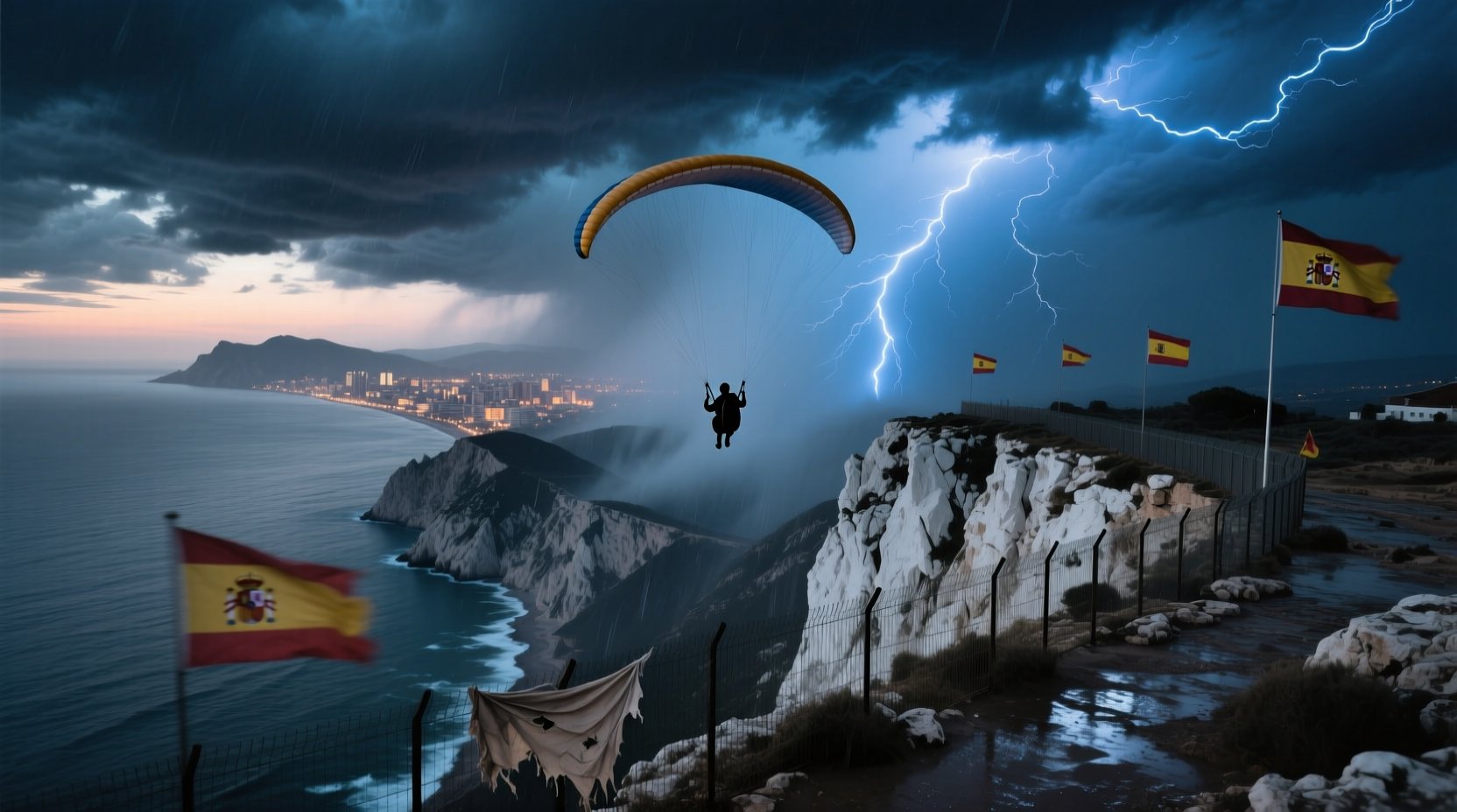 Unusual Border Crossing: Migrant Lands in Ceuta Using Paraglider Amid Storm
