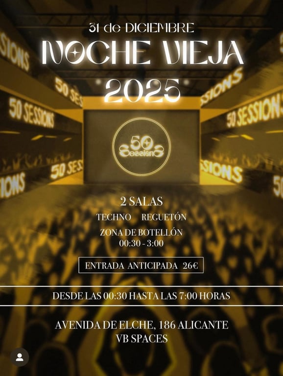 Nochevieja con fiesta de 50 Sessions