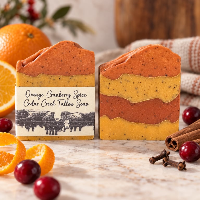 Orange Cranberry Spice handmade tallow soap by Cedar Creek