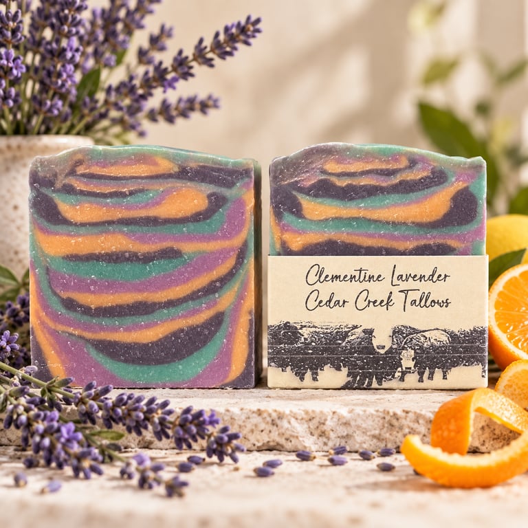 Clementine Lavender handmade tallow soap by Cedar Creek