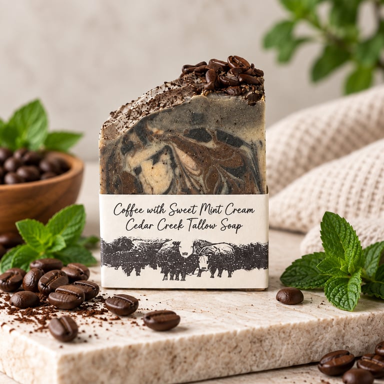 Coffee with Sweet Mint Cream handmade tallow soap by Cedar Creek