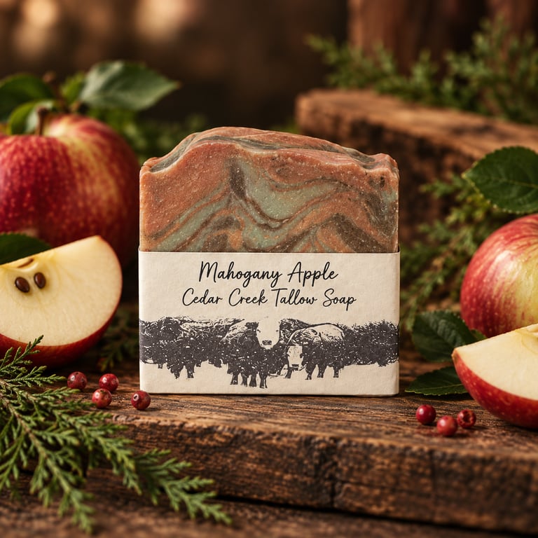 Mahogany Apple handmade tallow soap by Cedar Creek