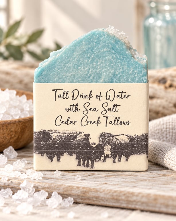 Tall Drink of Water with Sea Salt handmade tallow soap by Cedar Creek