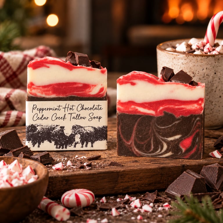 Peppermint Hot Chocolate handmade tallow soap by Cedar Creek