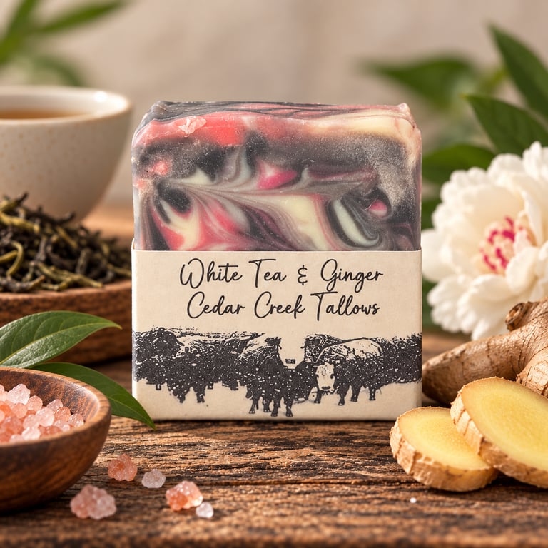 White Tea & Ginger handmade tallow soap by Cedar Creek