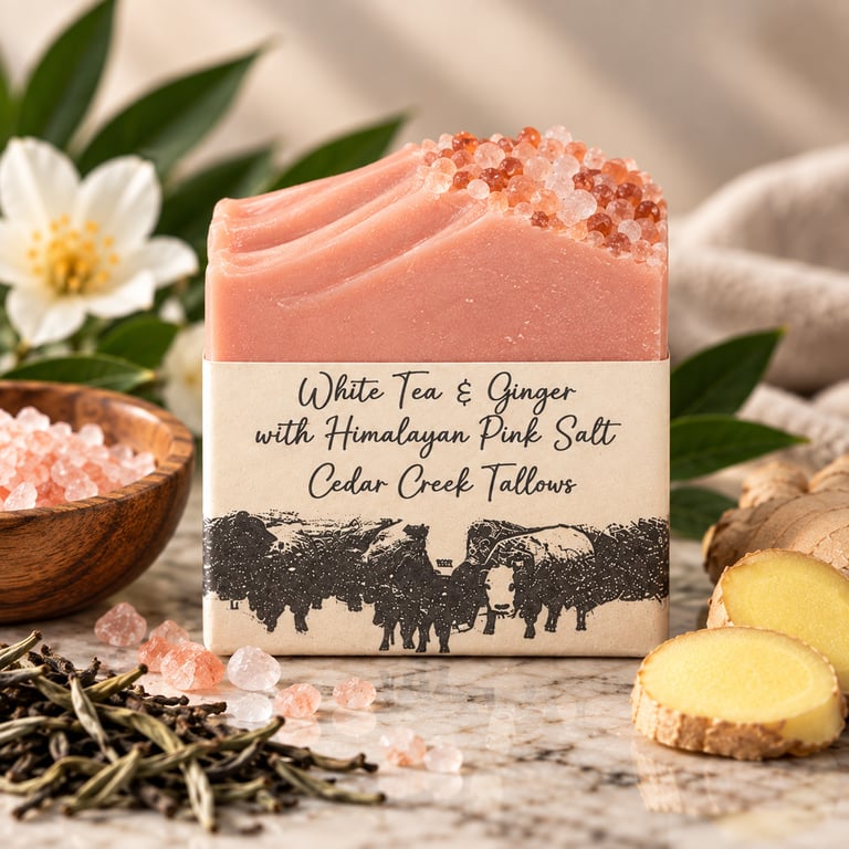 White Tea & Ginger with Himalayan Pink Salt handmade tallow soap by Cedar Creek