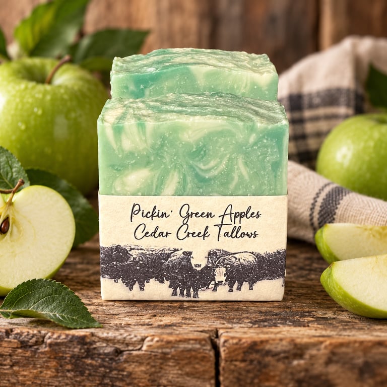 Pickin' Green Apples handmade tallow soap by Cedar Creek