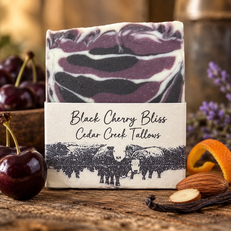 Black Cherry Bliss handmade tallow soap by Cedar Creek