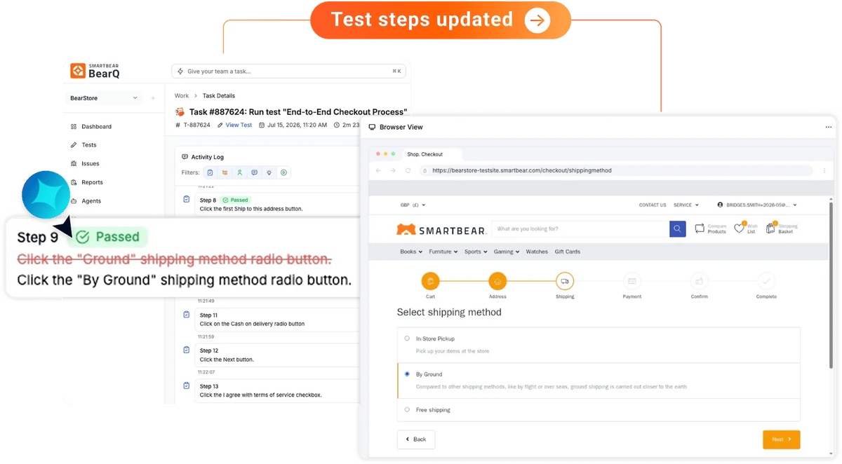BearQ re-exploring changed areas and updating its tests