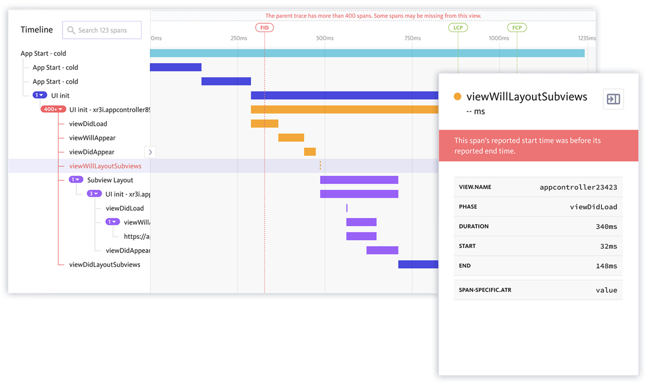 Easily pinpoint performance bottlenecks, no matter the size of your app.