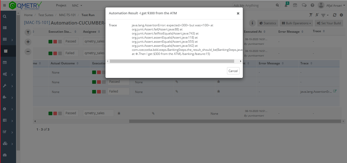 View execution results and error stack trace to quickly plan next steps