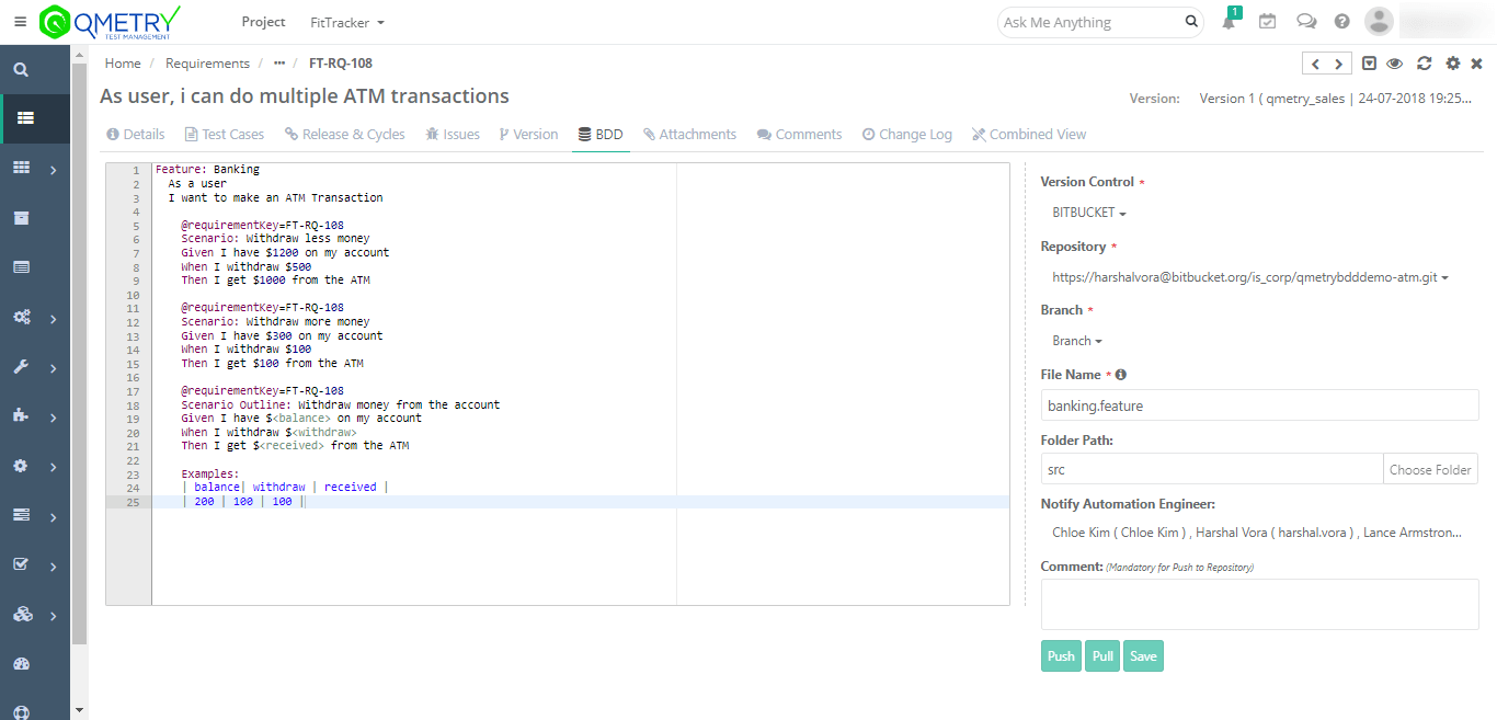 Support for BDD by syncing with tools like SVN, Git, GitLab and Bitbucket
