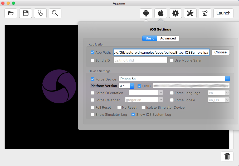 appium inspector ios settings