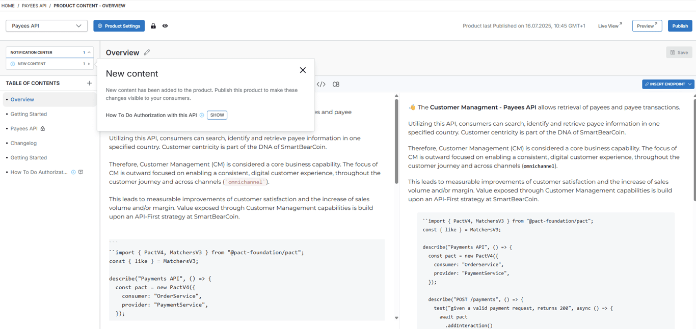 Swagger Portal Admin Screen