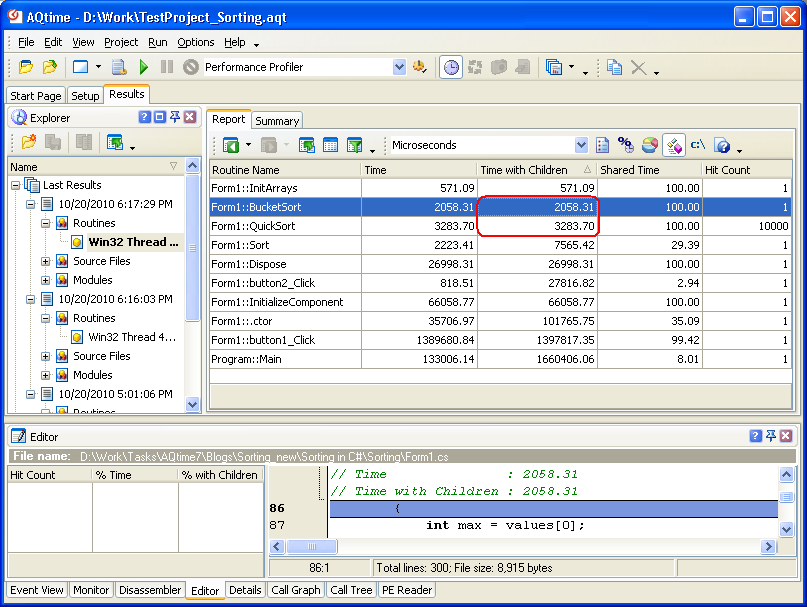 Profiling Results (Modified Bucket Sort)