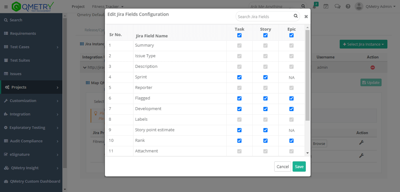 Map Jira custom fields within Qmetry as per project needs