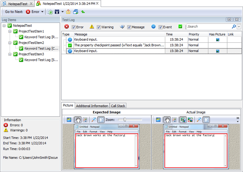The Project's Test Log