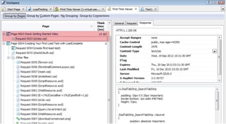 Server requests and responses recorded for a scenario in LoadComplete