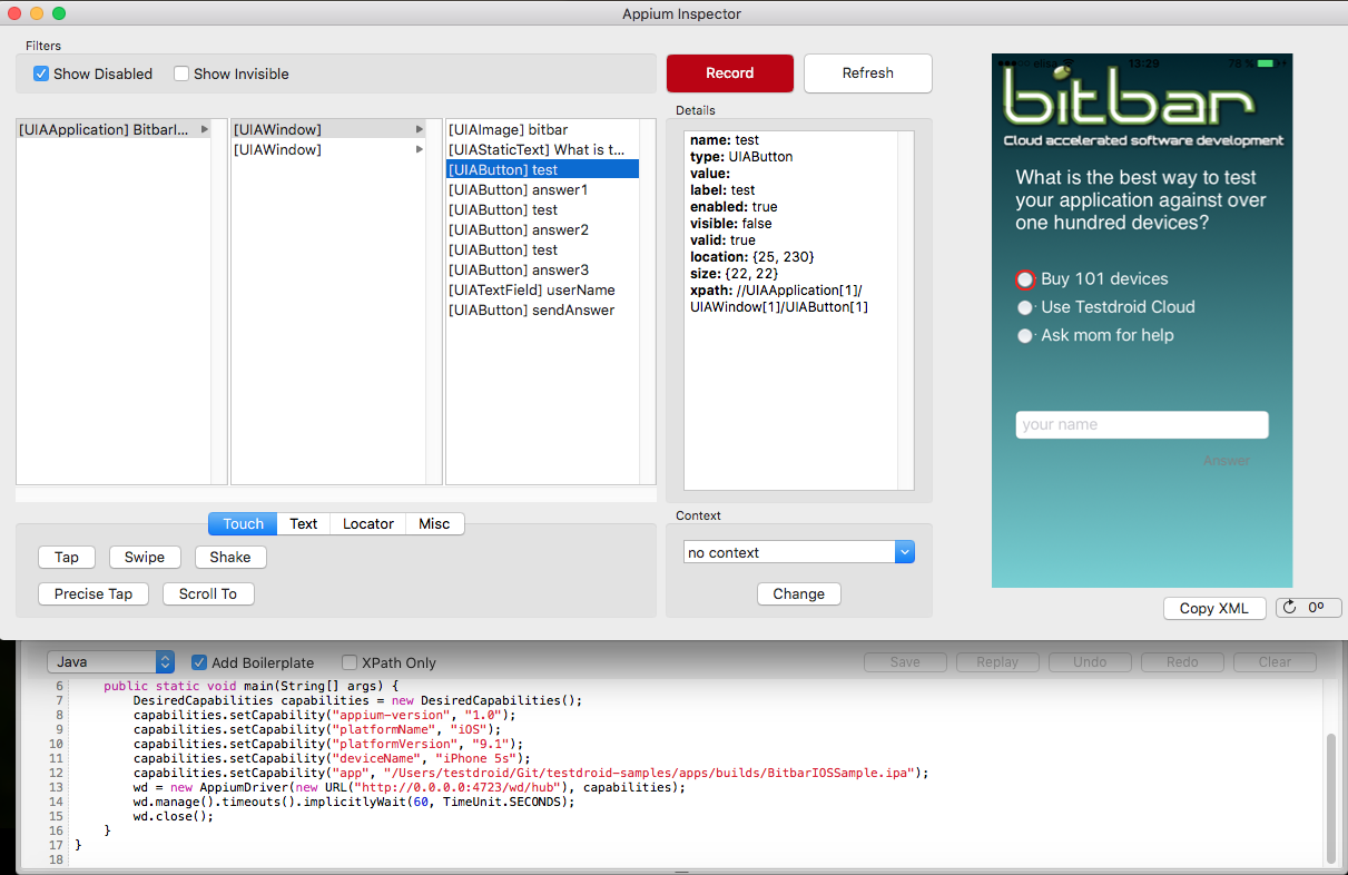 appium inspector automation engine