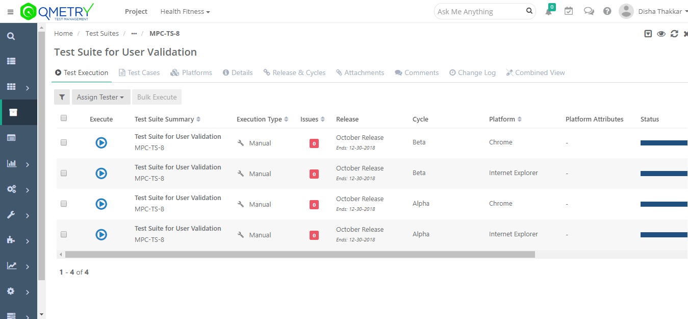 Capture results from the execution, view statistics including pass/fail details