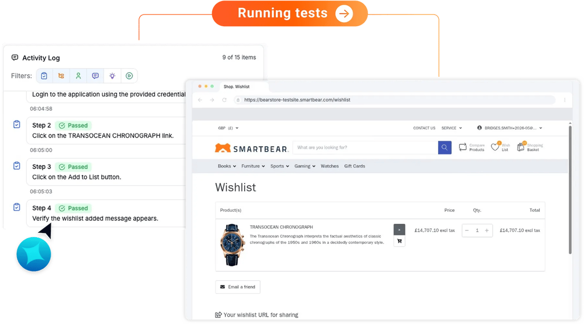 BearQ running a real user journey end to end