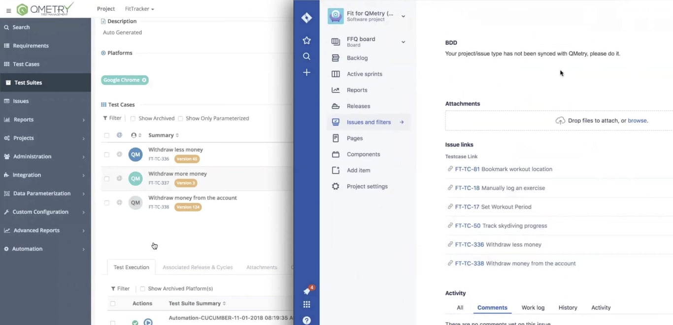 Bi-directional communication of test suites from other platforms