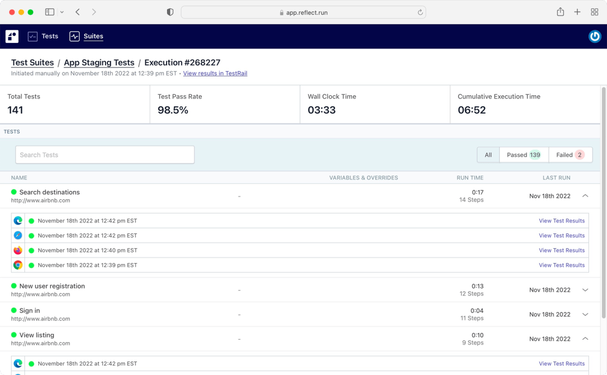 Reflect running the same recorded test across multiple browsers