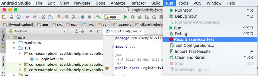 android espresso tutorial for app testing
